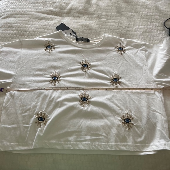 Zara White Top with Evil Eye Embellishments - Picture 4 of 4